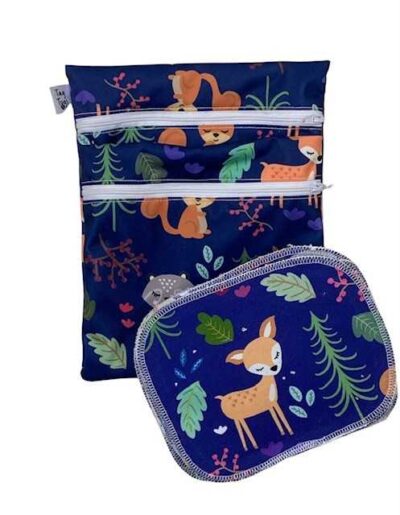 Woodland animals washable wipes and wet bag set